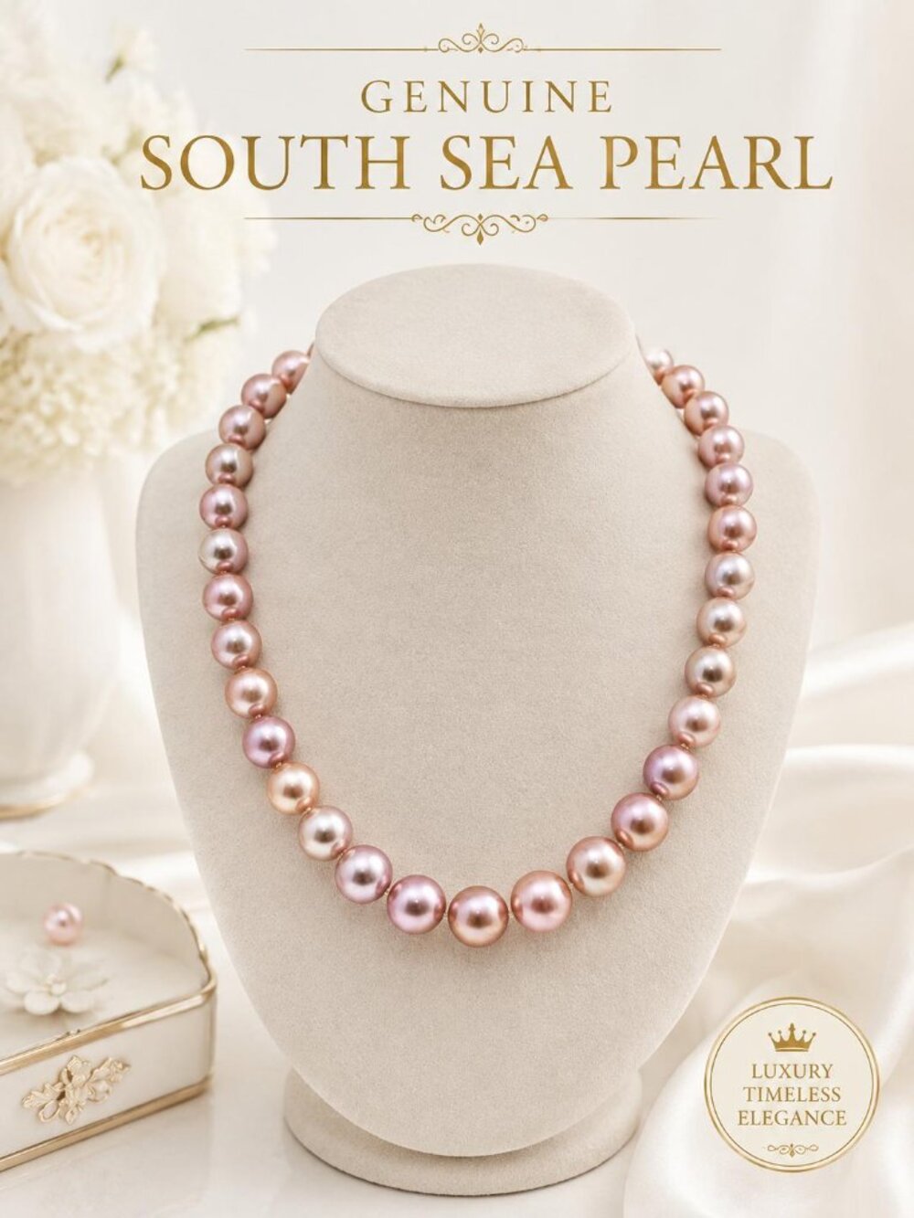 South Sea Pearl Necklace 12-13mm Pink Rose Peach Pearls From Philippines